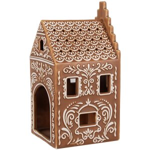 Clayre & Eef 6CE1745 Stojánek na čajovou svíčku hnědý bílý 7x7x15 cm