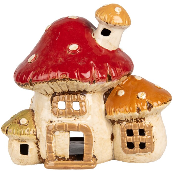 Clayre & Eef 6CE1876 Stojánek na čajovou svíčku House Beige Red 17x12x16 cm