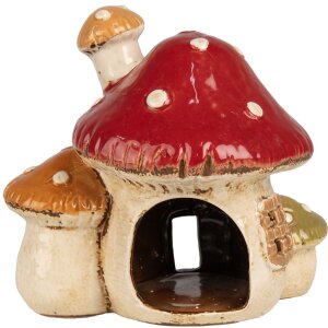 Clayre & Eef 6CE1876 Stojánek na čajovou svíčku House Beige Red 17x12x16 cm