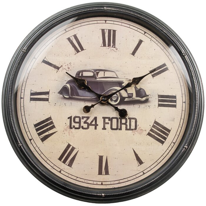 Clayre & Eef 6KL0830 Nástěnné hodiny Vintage 1934 Ford Ø 51x5 cm 1xAA