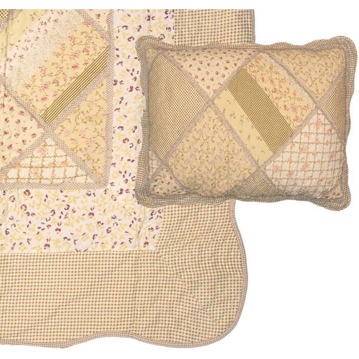 Clayre & Eef Q198.060 Přehoz na postel 180x250cm s povlakem na polštář Patchwork béžový
