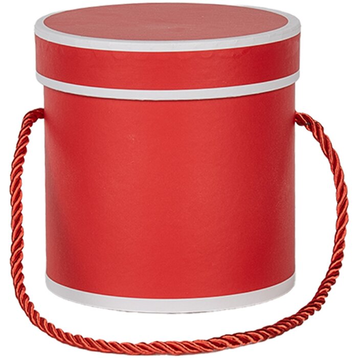 Clayre & Eef 66009R Dárková krabička kulatá červená Ø 12x12 cm Kartonová krabička s uchem pro přenášení
