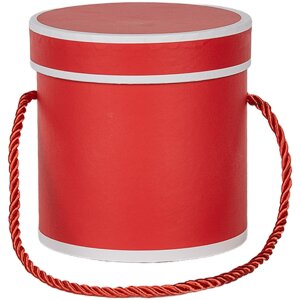 Clayre & Eef 66009R Dárková krabička kulatá červená Ø 12x12 cm Kartonová krabička s uchem pro přenášení