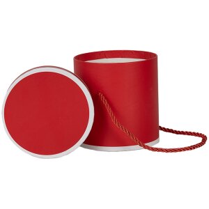 Clayre & Eef 66009R Dárková krabička kulatá červená Ø 12x12 cm Kartonová krabička s uchem pro přenášení