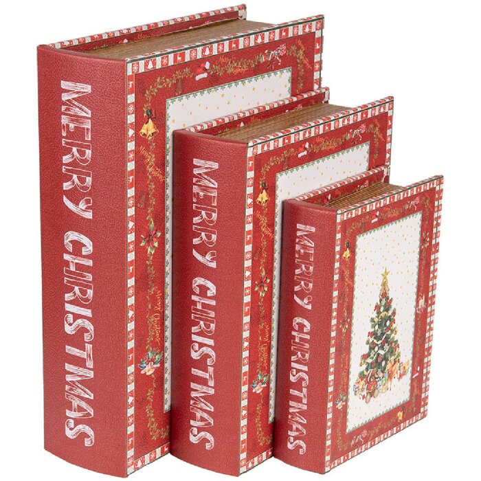 Clayre & Eef 65755 Sada 3 červenobílých úložných boxů 27x22x7 cm