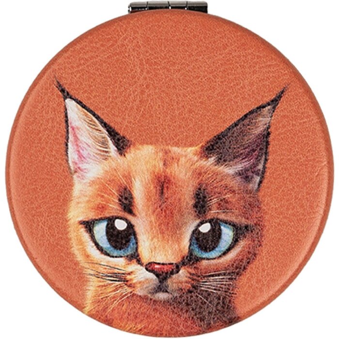 Juleeze JZSP0017 Ruční zrcátko oranžové s motivem kočky Ø 7x1 cm