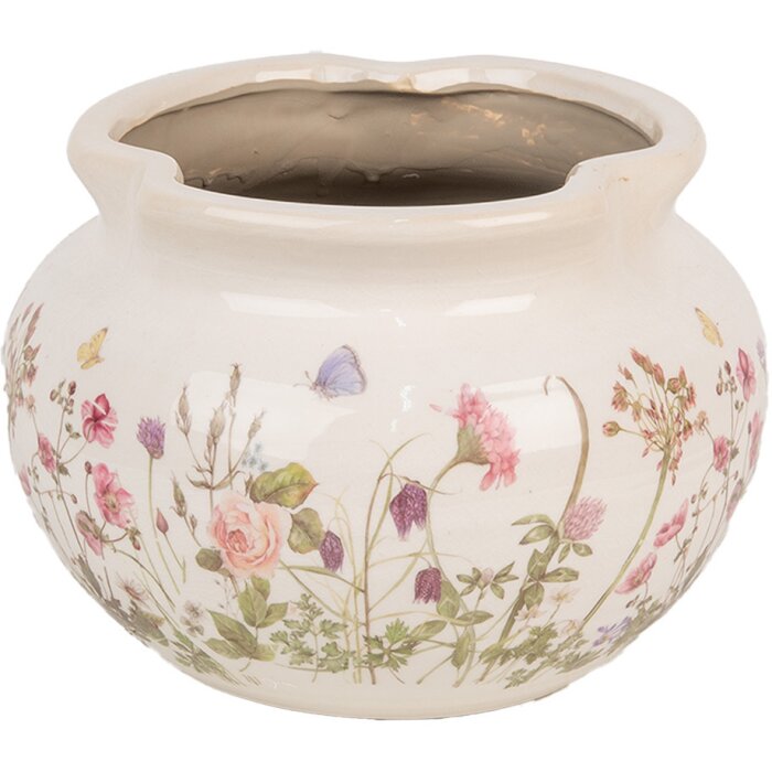 Clayre & Eef 6CE1944L Květináč béžovo-růžový Ø 23x16 cm Keramický venkovský styl