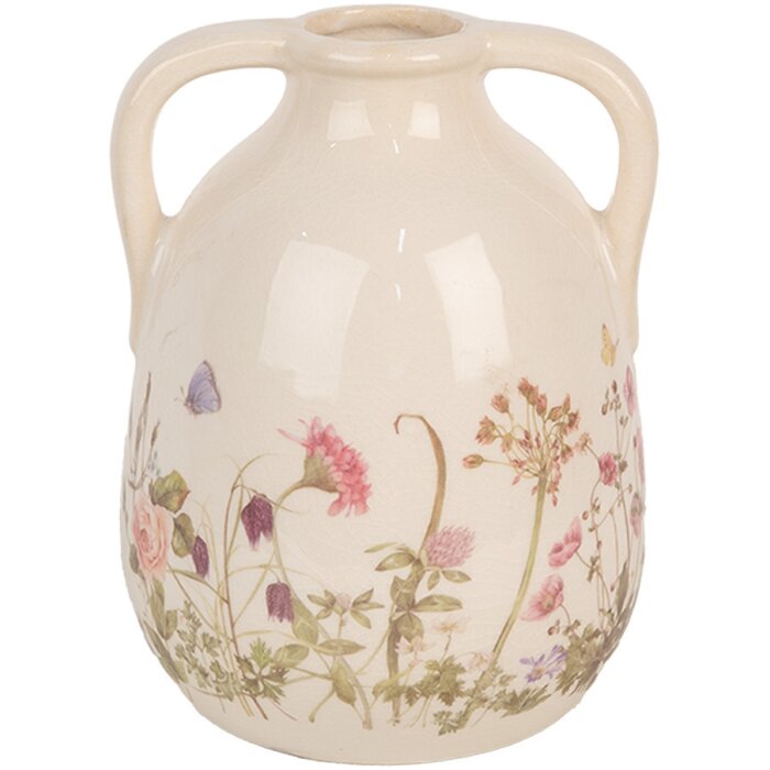 Clayre & Eef 6CE1947M Keramická váza béžovo-růžová Ø 14x18 cm Venkovský styl