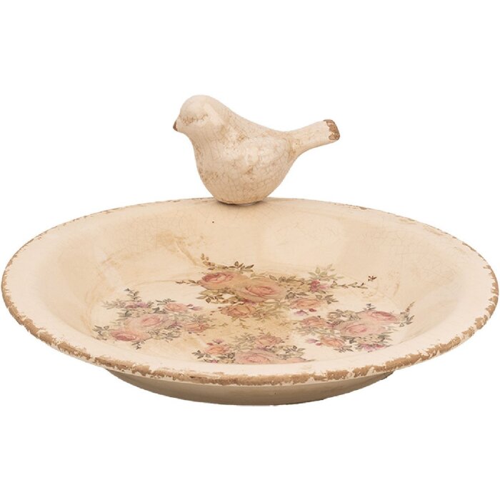 Clayre & Eef 6CE1949L Miska na krmení ptáků Ø 26x10 cm Keramické růže Vintage