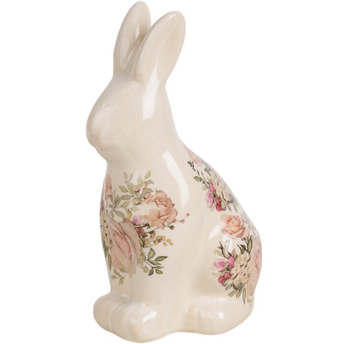 Clayre & Eef 6CE1956M Dekorativní keramický králík 13x10x21 cm venkovský styl růžový