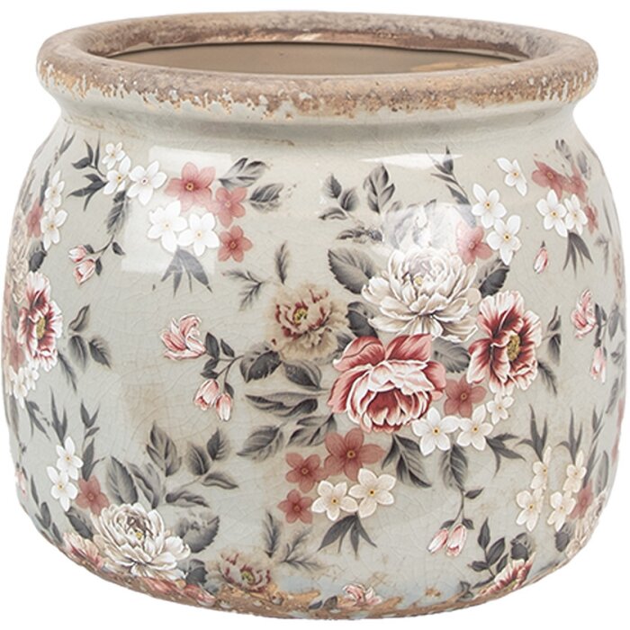 Clayre & Eef 6CE1964M Květináč šedorůžový Ø 16x13 cm Venkovský styl