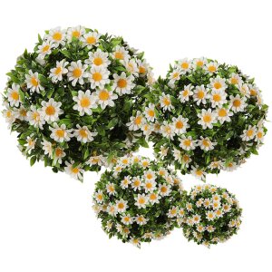Clayre & Eef 6PL0324L Dekorativní koule umělá květina kopretina bílá zelená Ø 30 cm
