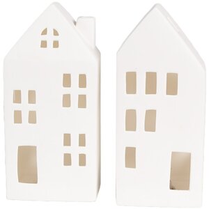 Clayre & Eef 6CE1792 LED dekorativní domeček porcelánový bílý 7x6x15 cm