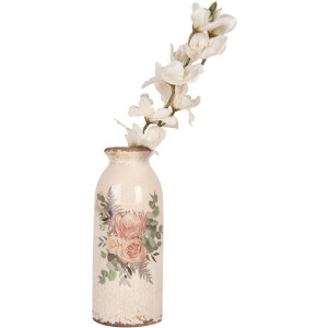 Clayre & Eef 6CE1980L Váza keramická béžová růžová Ø 8x20 cm venkovský styl