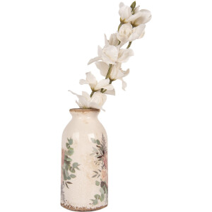 Clayre & Eef 6CE1980M Keramická váza s květinovým vzorem béžovo-růžová Ø 8x16 cm