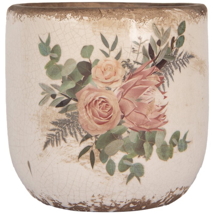 Clayre & Eef 6CE1981M Květináč keramický béžovo-růžový Ø 14x13 cm