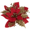 Clayre & Eef 65777 Vánoční dekorace Flower Red Gold Ø 14x5 cm