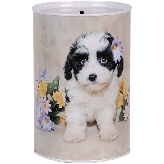 Clayre & Eef 6BL0161 Pokladnička na peníze Dog Flowers Ø 10x15 cm