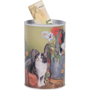 Clayre & Eef 6BL0168 Pokladnička na peníze s motivem kočky Ø 8x13 cm venkovský styl