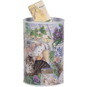 Clayre & Eef 6BL0169 Pokladnička na peníze ve venkovském stylu s motivem kočky Ø 8x13 cm