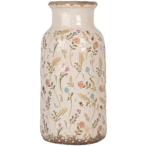 Clayre & Eef 6CE1931L Váza béžovo-růžová Ø 15x32 cm Keramický venkovský styl