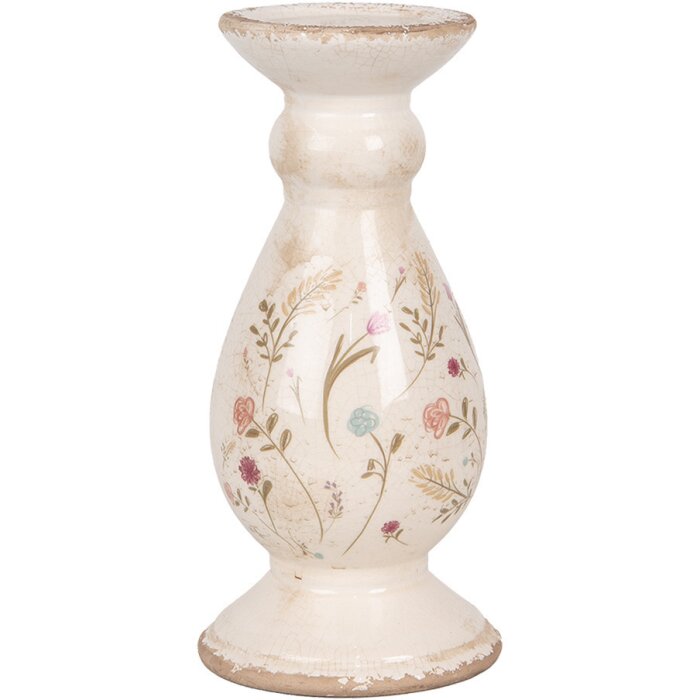 Clayre & Eef 6CE1945M Svícen keramický béžový růžový Ø 12x26 cm