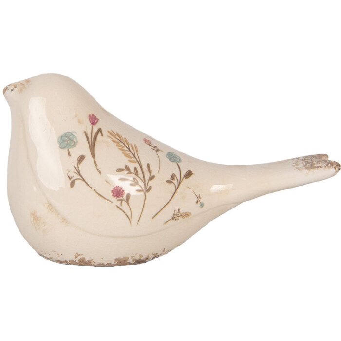 Clayre & Eef 6CE1952L Dekorace Pták keramický béžový růžový 25x10x13 cm