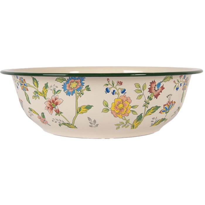 Clayre & Eef 6EM0004 Dekorativní miska smaltovaná béžovo-zelená Ø 30x9 cm 3000 ml