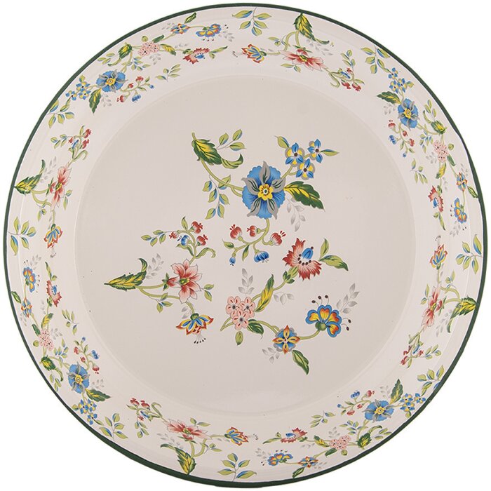 Clayre & Eef 6EM0005 Dekorativní smaltovaný talíř Ø 30 cm béžově zelený Vintage