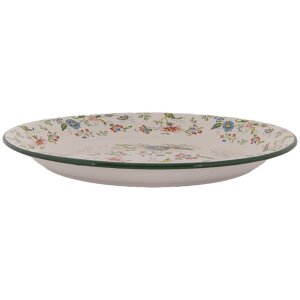 Clayre & Eef 6EM0005 Dekorativní smaltovaný talíř Ø 30 cm béžově zelený Vintage
