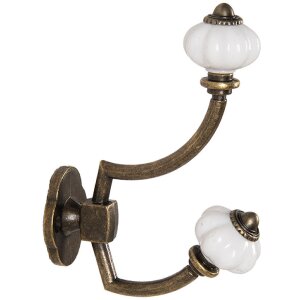 Clayre & Eef 6Y5724 Nástěnný háček hnědý bílý železný 4x9x13 cm ve starožitném stylu