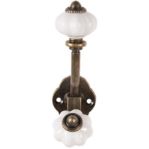 Clayre & Eef 6Y5724 Nástěnný háček hnědý bílý železný 4x9x13 cm ve starožitném stylu