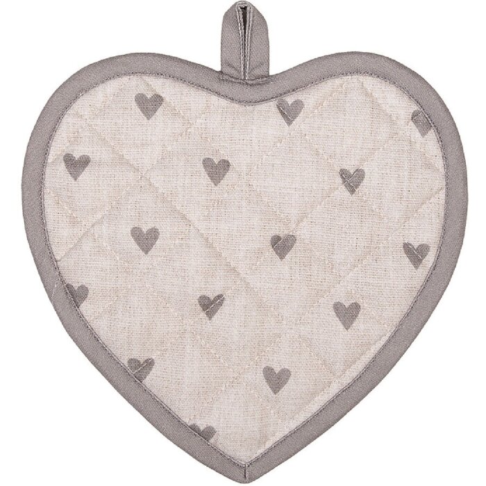 Clayre & Eef LVT45G Topflappen Herzform Beige Grau 20x20 cm