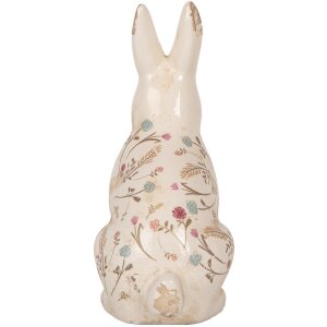 Clayre & Eef 6CE1958L Dekorativní keramický králík 16x12x28 cm béžovo-růžový