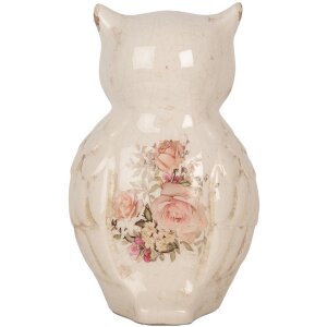 Clayre & Eef 6CE1961L Dekorativní sova keramická béžová růžová 13x12x22 cm