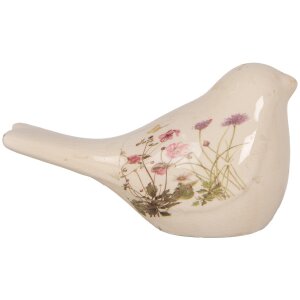 Clayre & Eef Dekorace Pták béžová Růžová 16x7x9 cm Keramický venkovský styl
