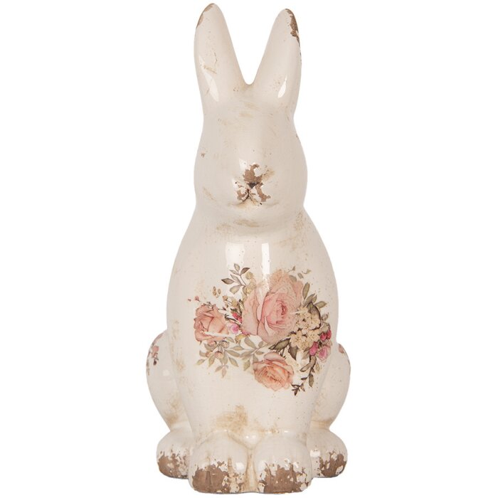 Clayre & Eef 6CE1957M Dekorativní králík béžovo-růžový 13x10x21 cm Keramika