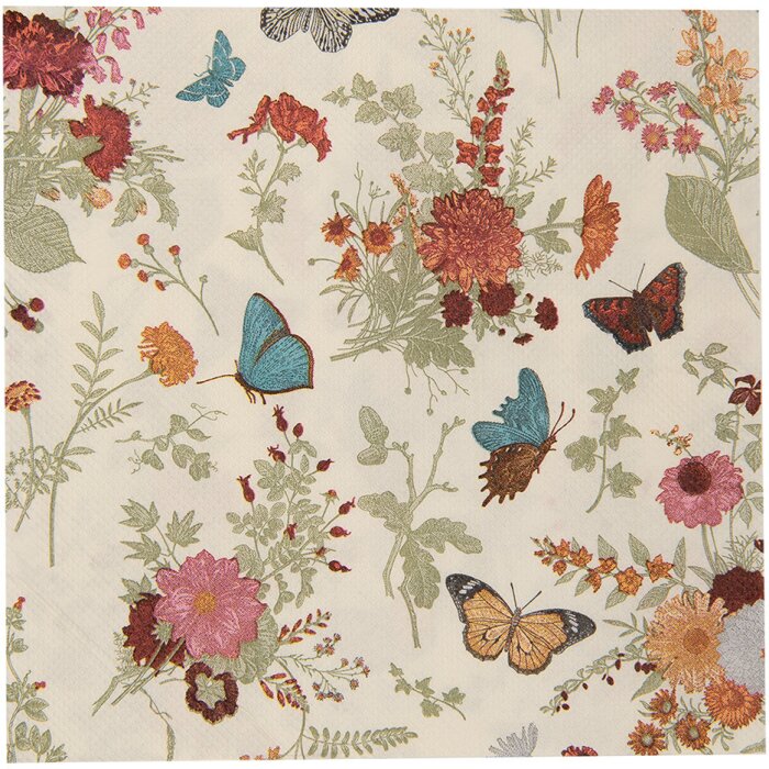 Clayre & Eef 73081 Papírové ubrousky 33x33 cm Béžová Růžový květinový motiv