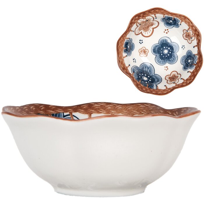 Clayre & Eef 6CEBO0088 Keramická miska bílá hnědá Ø 10x4 cm 100 ml