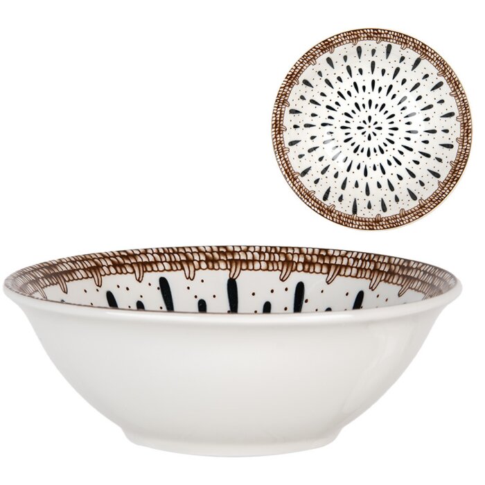 Clayre & Eef 6CEBO0167 Miska bílo-hnědá Ø 16x5 cm 350 ml česká keramika