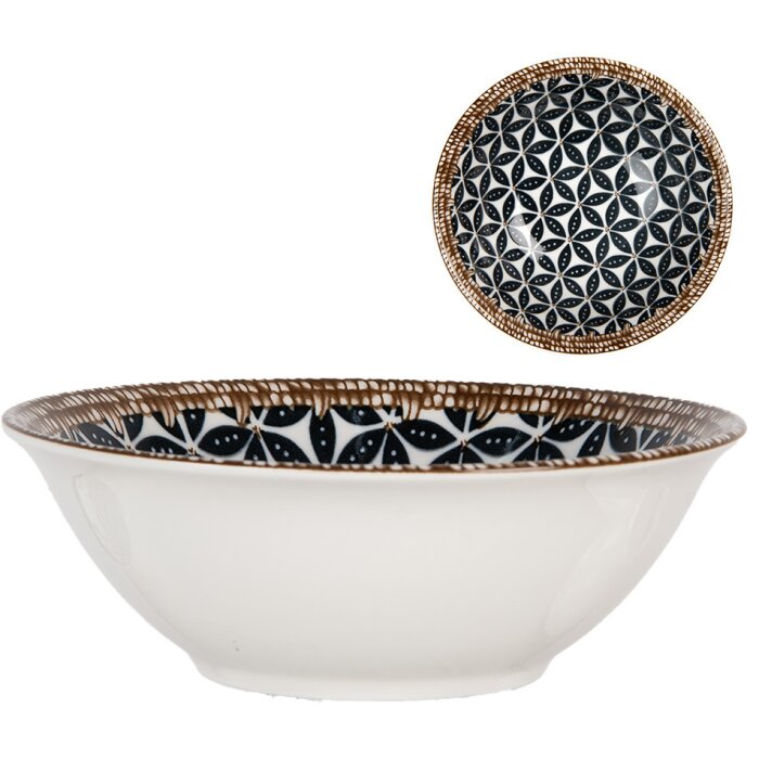 Clayre & Eef 6CEBO0168 Keramická miska bílá černá Ø 16x5 cm 350 ml