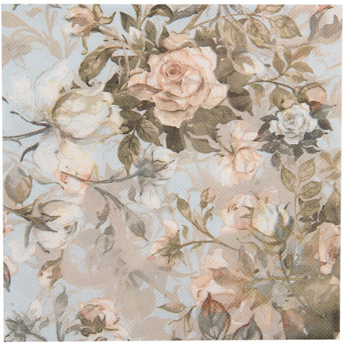 Clayre & Eef 73085 Papírové ubrousky modrobéžové s motivem růží 33x33 cm 20 kusů