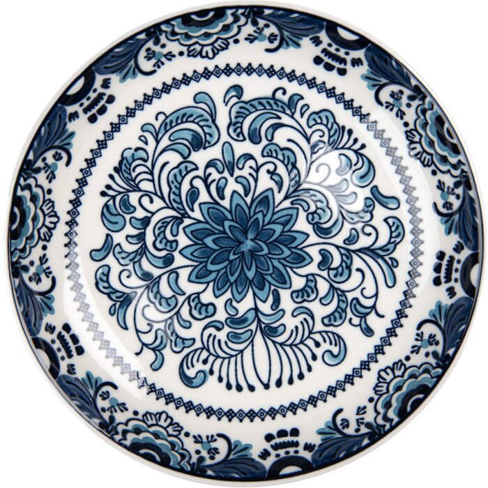 Clayre & Eef 6CEDP0166 Talíř Ø 21 cm White Blue Bohemian Breakfast Ceramic