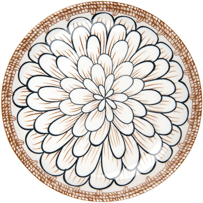Clayre & Eef 6CEDP0169 Snídaňový talíř bílo-hnědý keramický Ø 21x3 cm