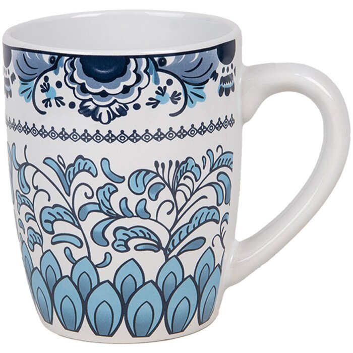 Clayre & Eef 6CEMU0166 Hrnek bílý modrý keramický Boho 300 ml 12x8x10 cm