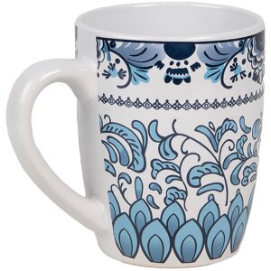 Clayre & Eef 6CEMU0166 Hrnek bílý modrý keramický Boho 300 ml 12x8x10 cm