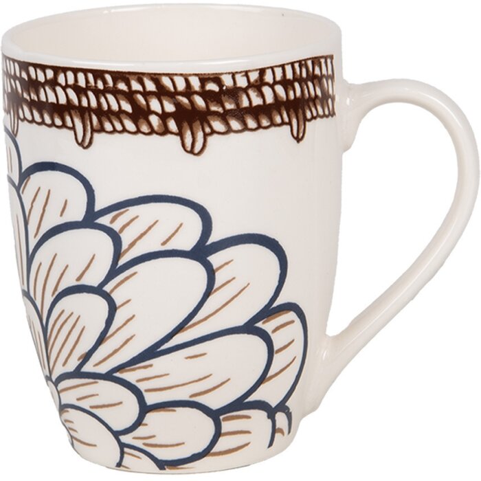 Clayre & Eef 6CEMU0169 Hrnek bílý hnědý 12x8x10 cm 300 ml Boho styl
