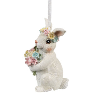 Clayre & Eef 6PR4409 Dekorace věšák králík bílý 5x5x8 cm