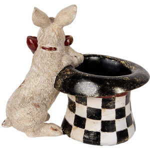 Clayre & Eef 6PR5492 Dekorativní králík s kloboukem béžová černá 25x16x23 cm