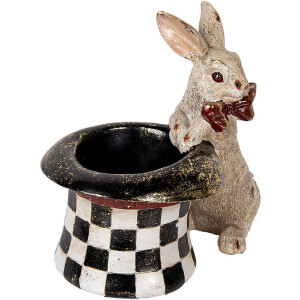 Clayre & Eef 6PR5492 Dekorativní králík s kloboukem béžová černá 25x16x23 cm